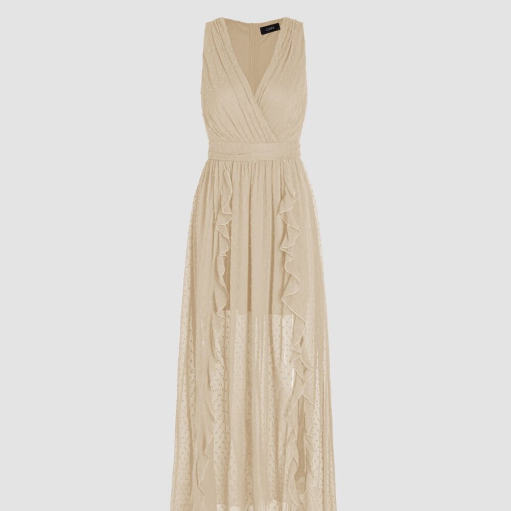 *NWT  [Cider] V-neck Ruffle Hem Maxi Dress - Khaki *FREE SHIPPING